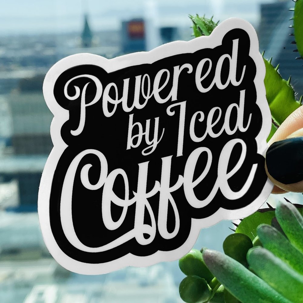 5/$15 Powered By Iced Coffee Vinyl Sticker - Picture 1 of 4